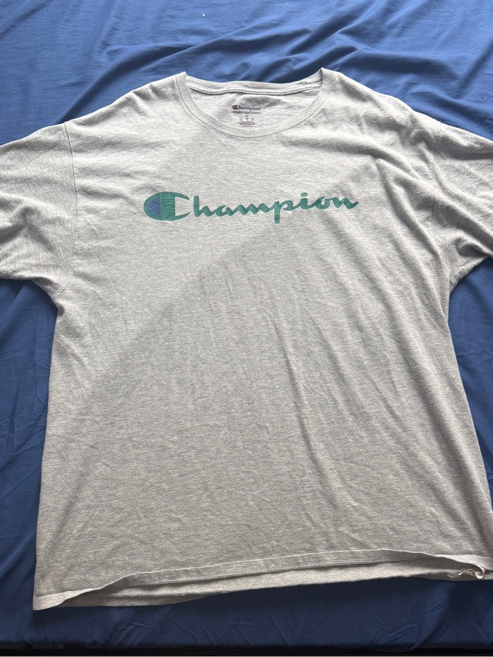 Champion Light Gray Tee with Teal Logo